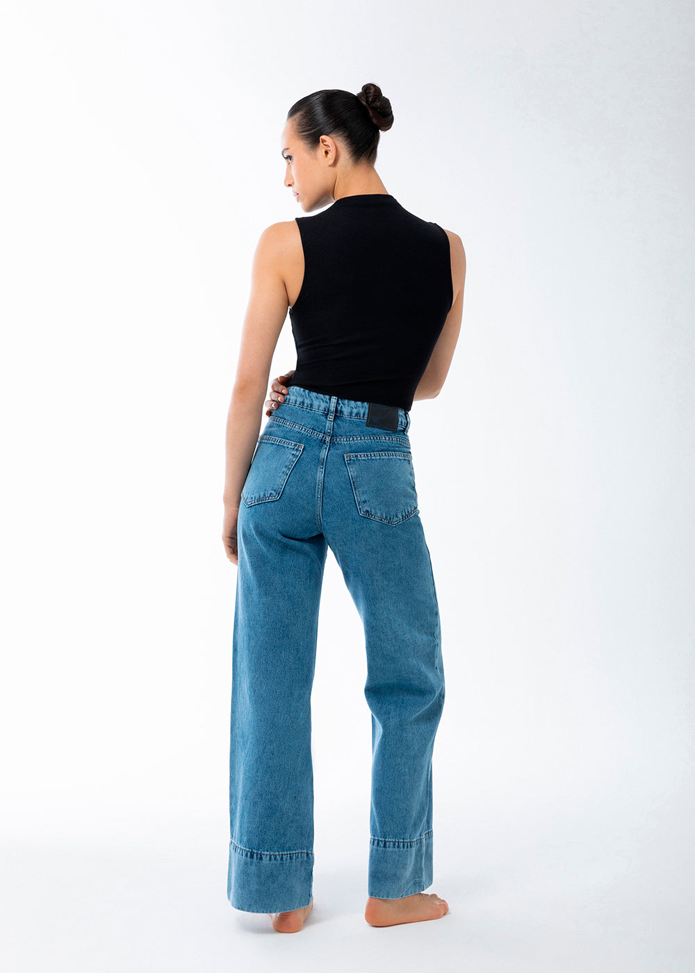 Calça Jeans Sawary Wide Leg Barra Dobrável - 284054 AZUL