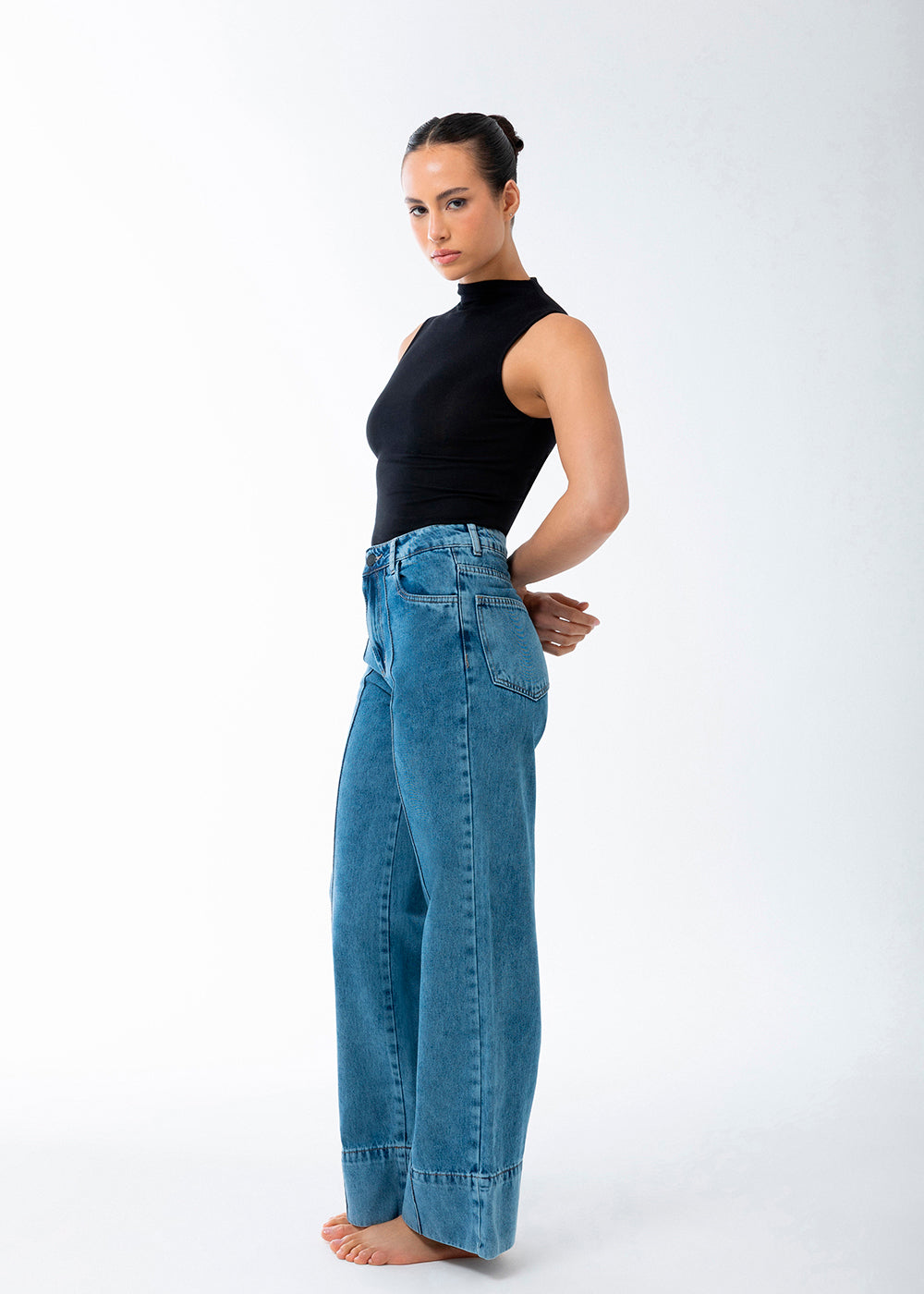 Calça Jeans Sawary Wide Leg Barra Dobrável - 284054 AZUL