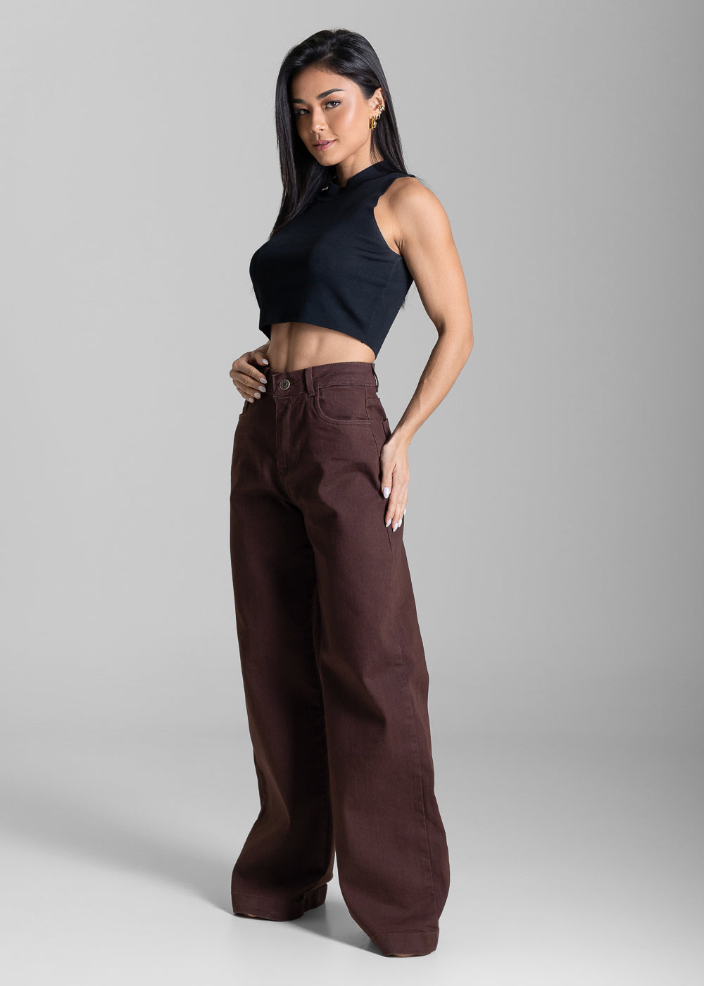Calça Sarja Sawary Wide Leg - 284117 MARROM