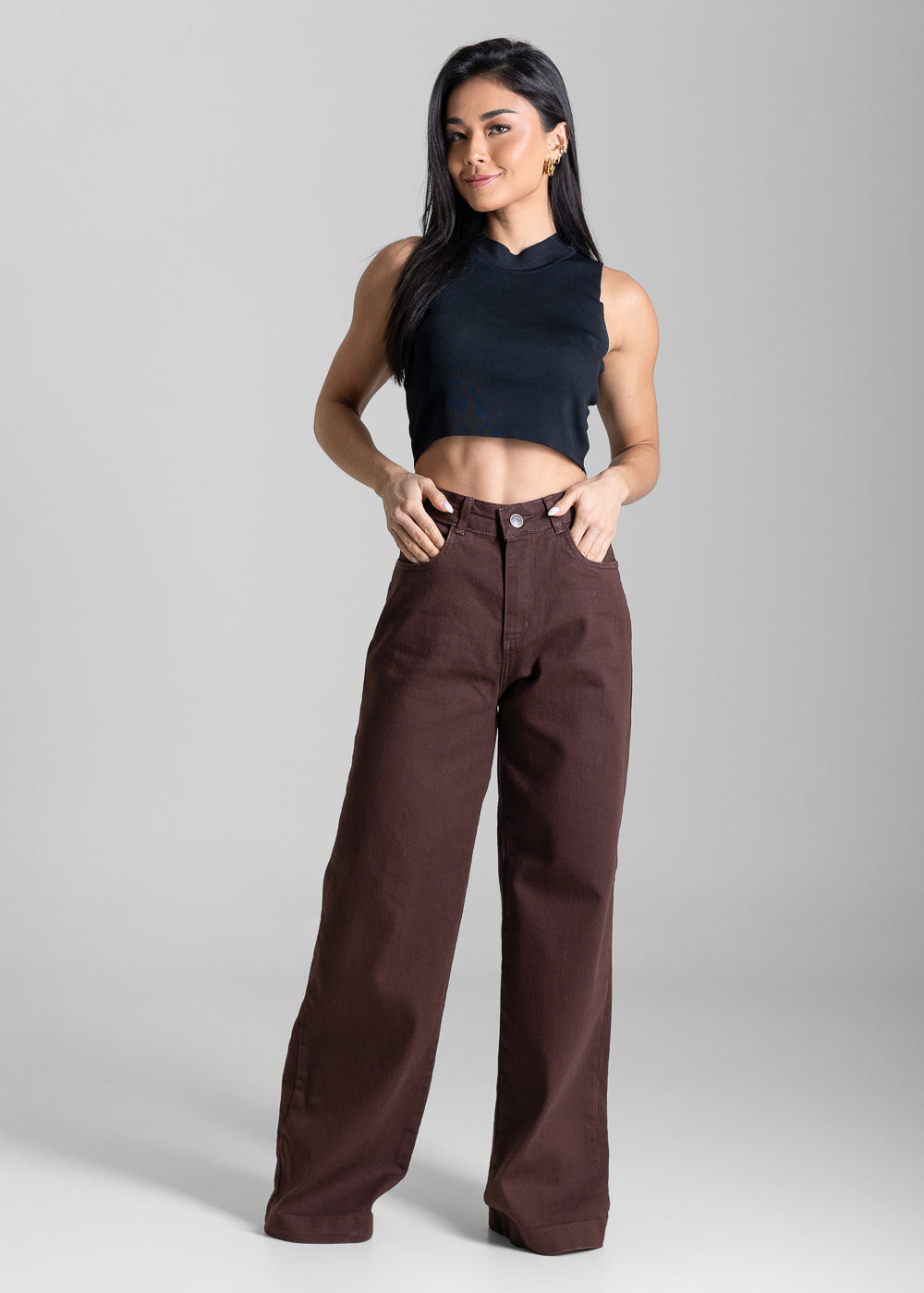 Calça Sarja Sawary Wide Leg - 284117 MARROM