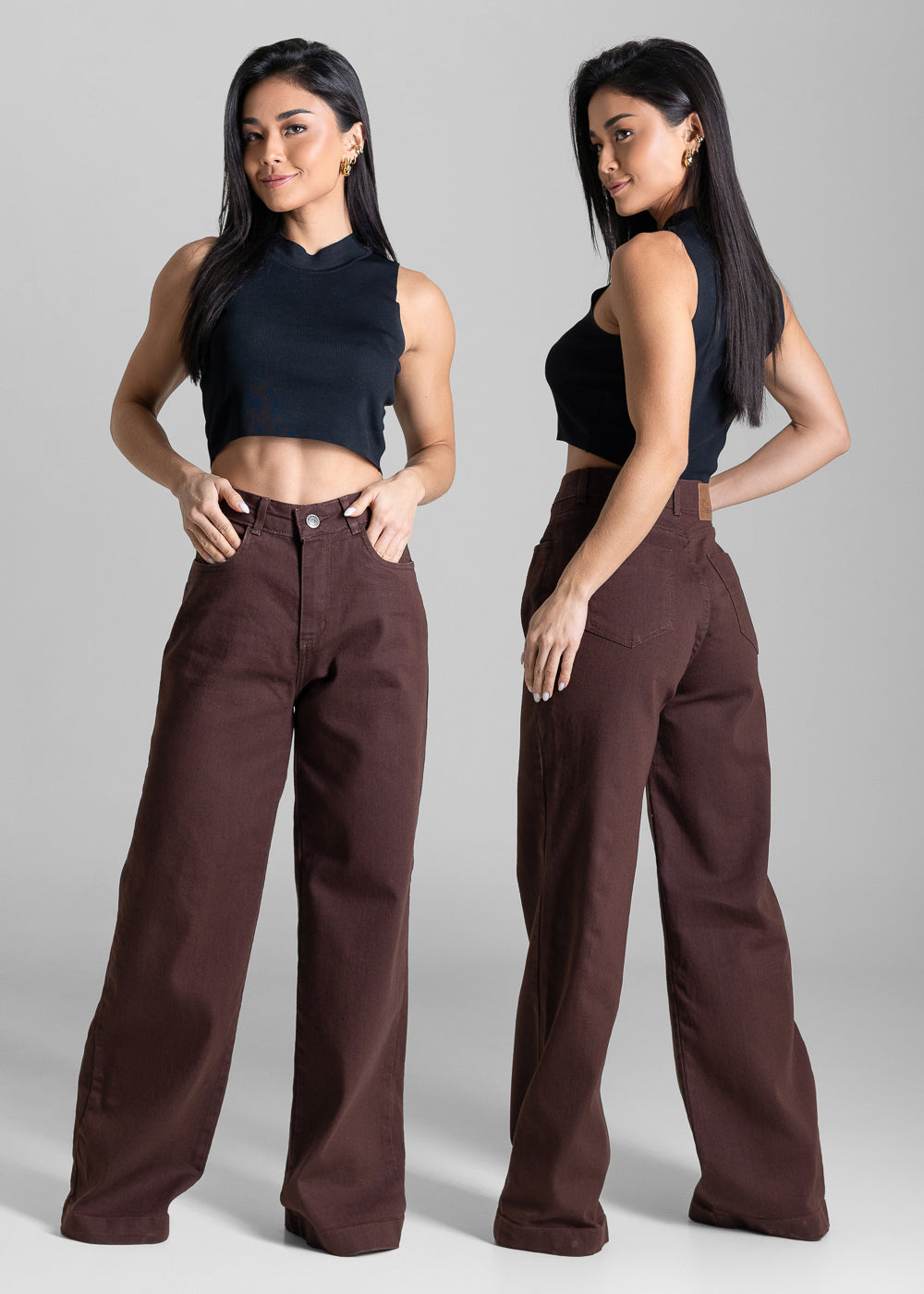 Calça Sarja Sawary Wide Leg - 284117 MARROM