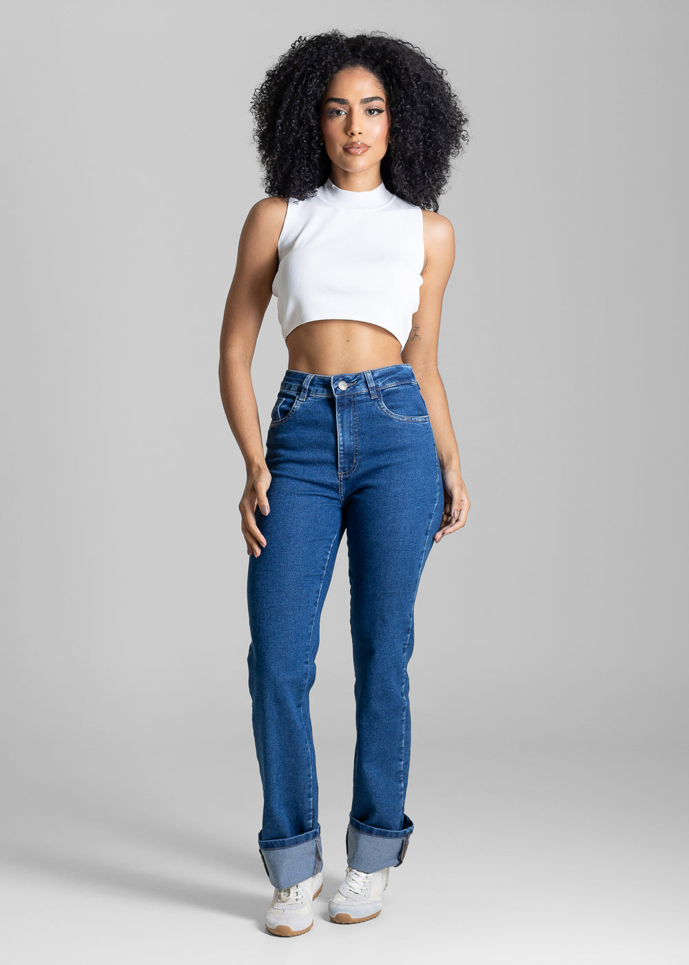 Calça Jeans Sawary Reta Petit Barra Dobrável - 284120 AZUL