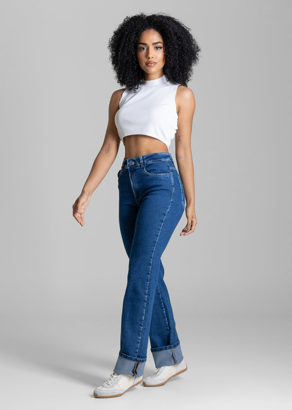 Calça Jeans Sawary Reta Petit Barra Dobrável - 284120 AZUL