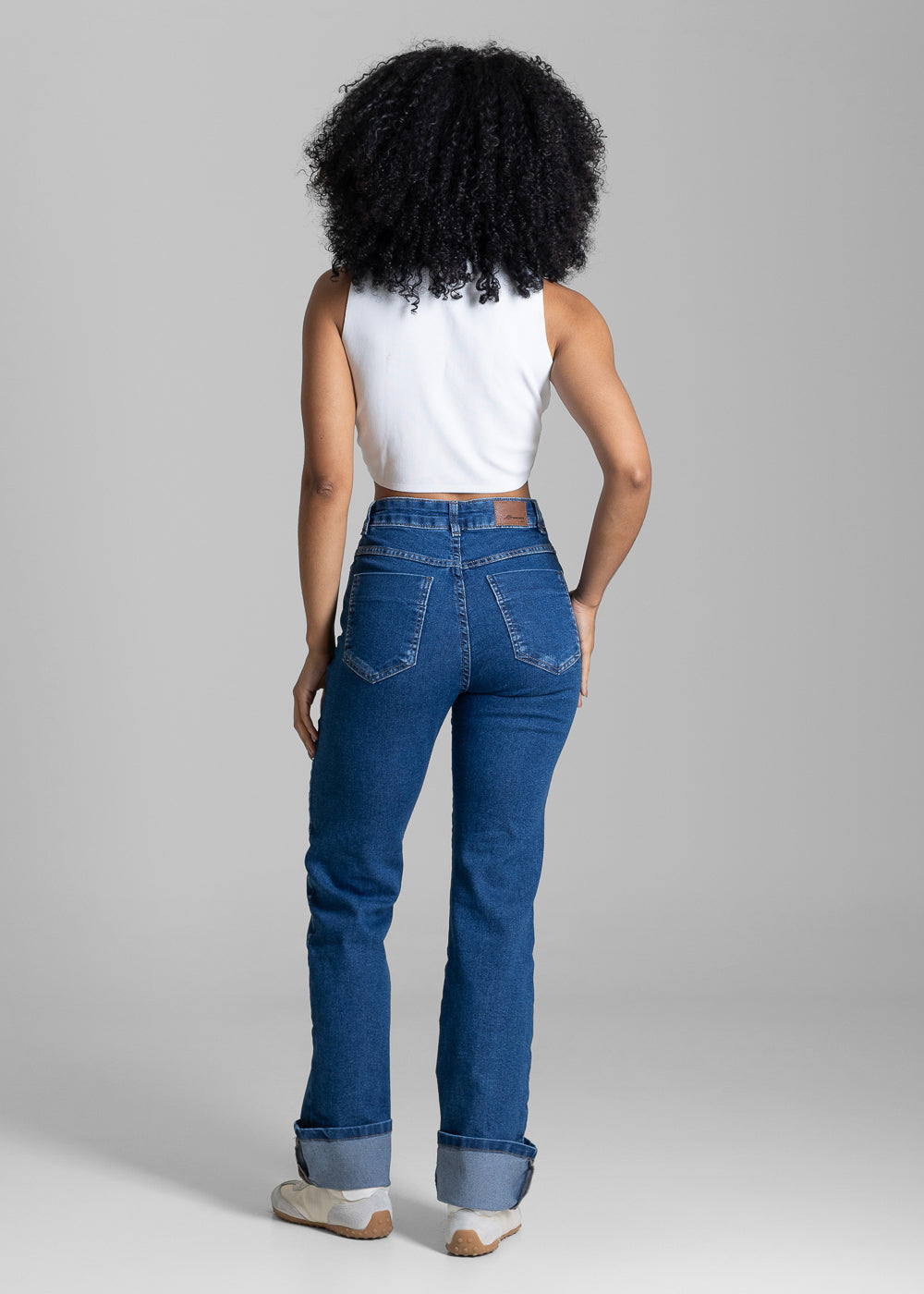 Calça Jeans Sawary Reta Petit Barra Dobrável - 284120 AZUL