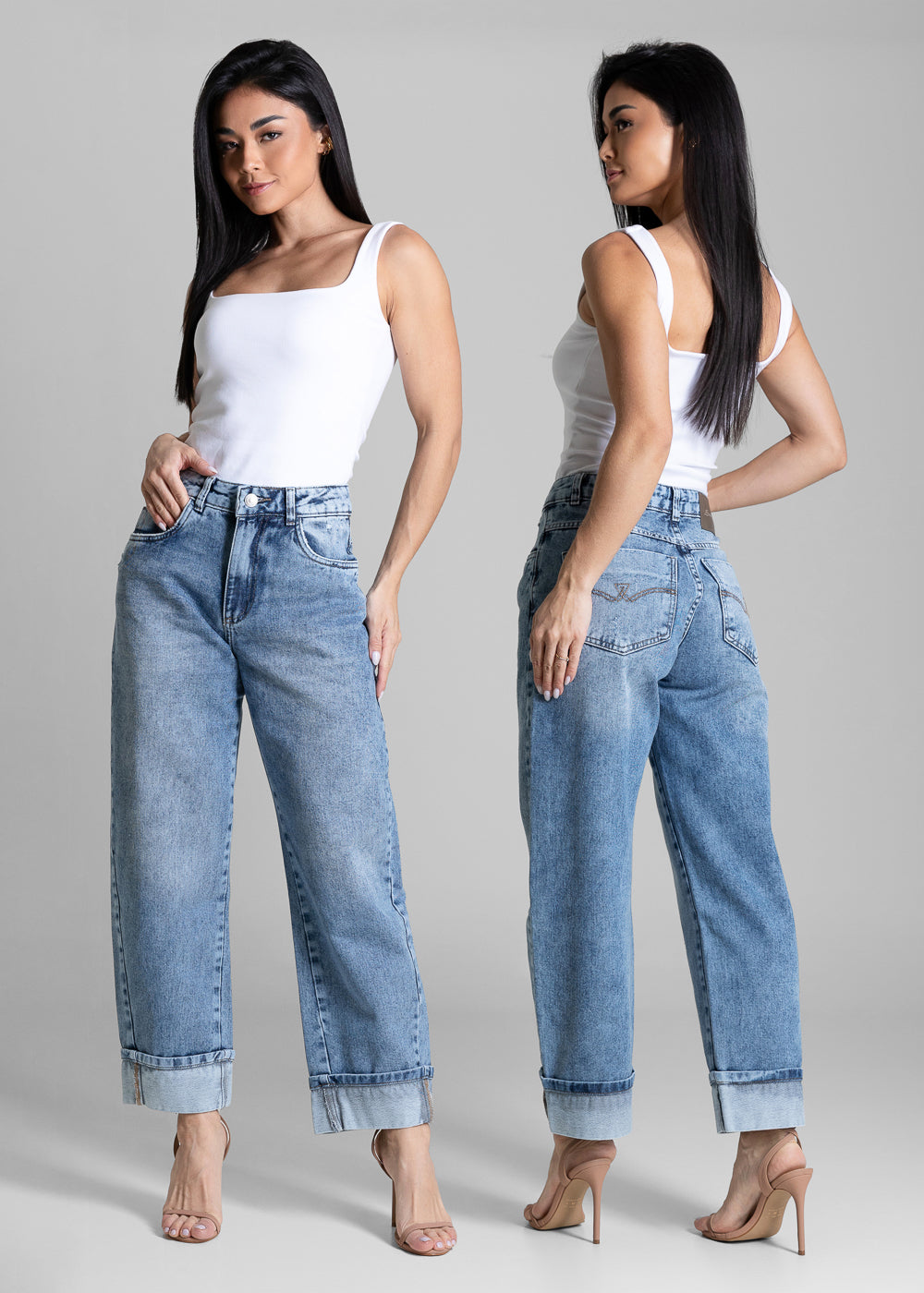 Calça Jeans Sawary Barrel Dobrada - 284180 AZUL