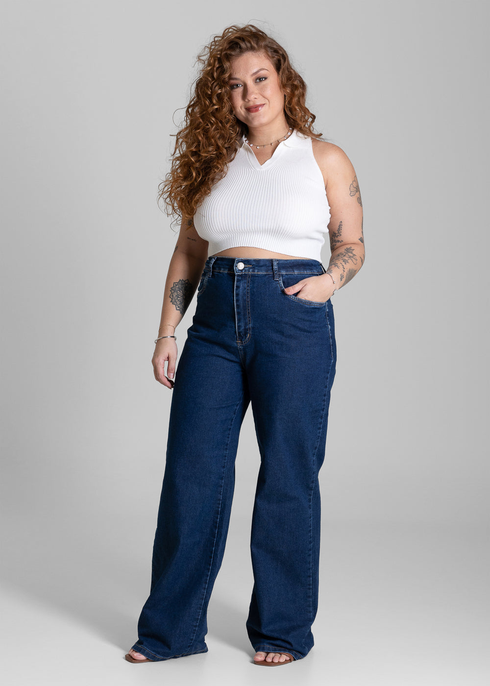 Calça Jeans Sawary Plus Size Wide Leg - 284233 AZUL