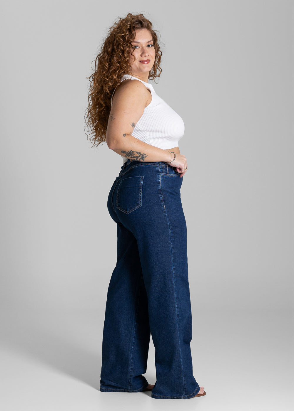 Calça Jeans Sawary Plus Size Wide Leg - 284233 AZUL