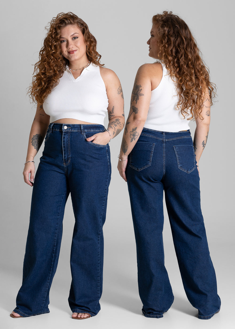 Calça Jeans Sawary Plus Size Wide Leg - 284233 AZUL