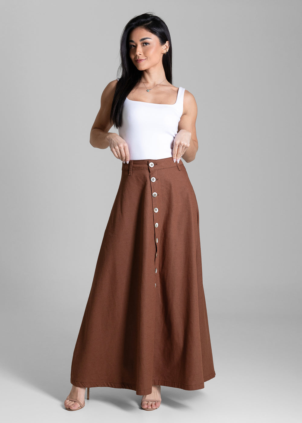 Saia Linho Sawary Longa - 284243 MARROM