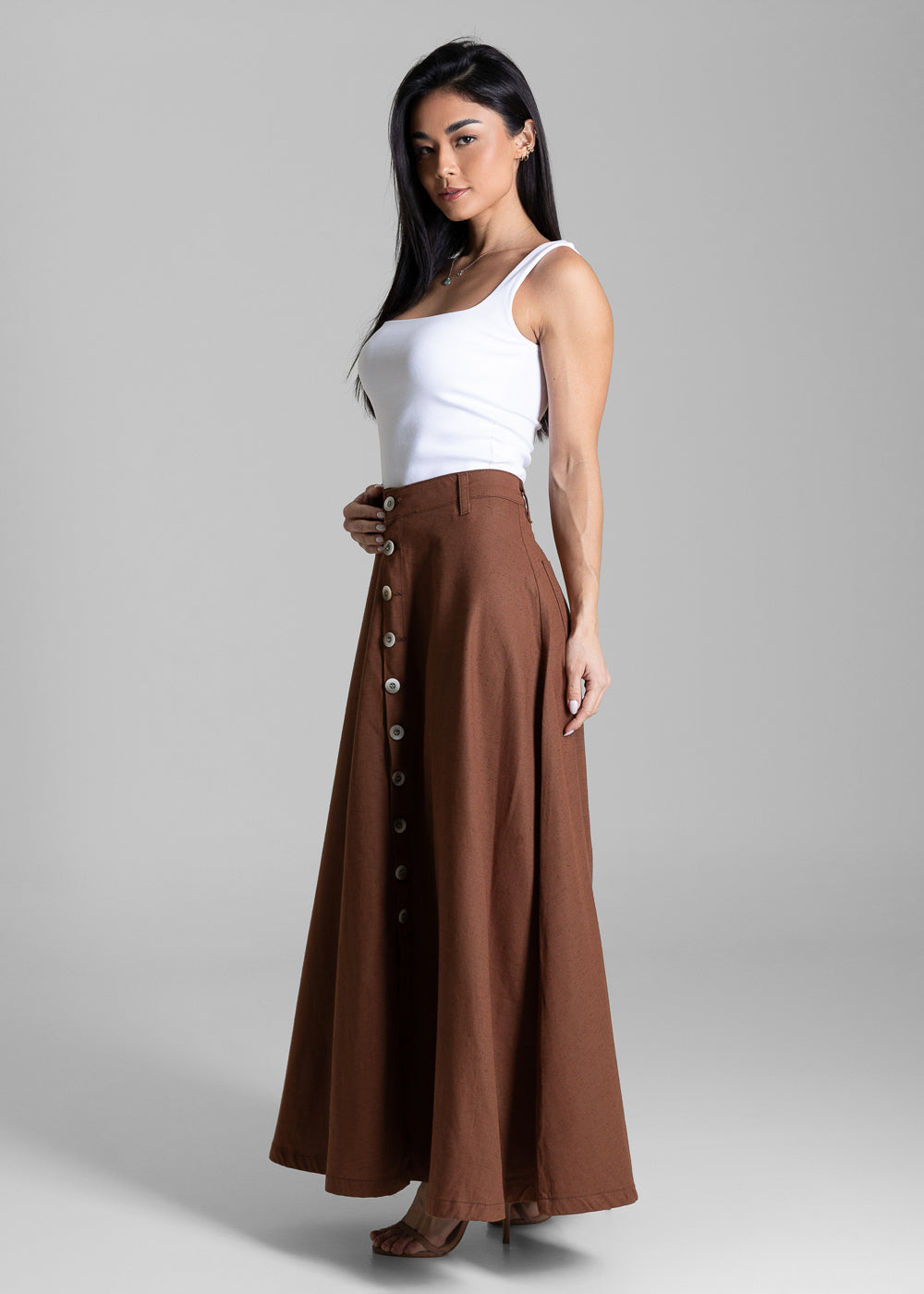 Saia Linho Sawary Longa - 284243 MARROM