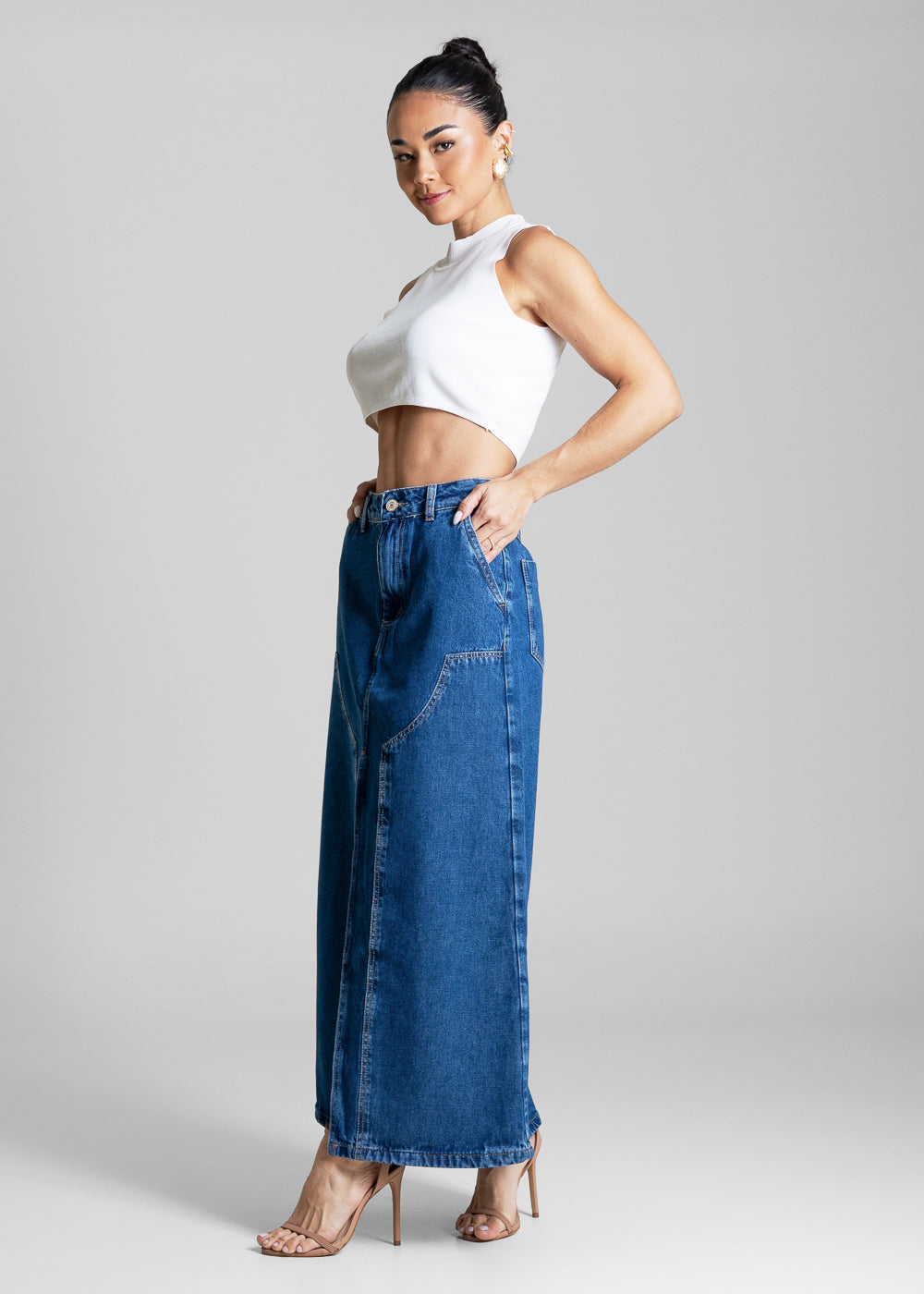 Saia Jeans Sawary Longa Fenda - 284254 AZUL
