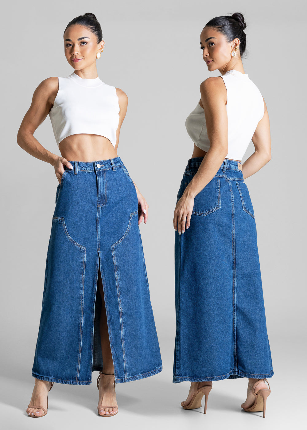Saia Jeans Sawary Longa Fenda - 284254 AZUL