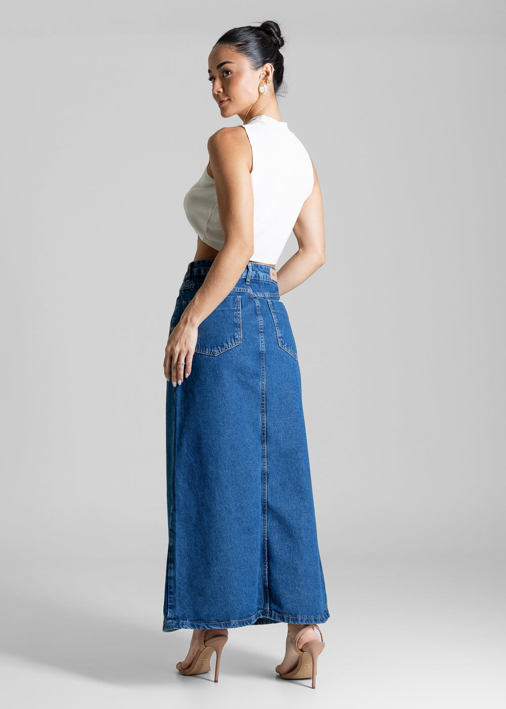 Saia Jeans Sawary Longa Fenda - 284254 AZUL