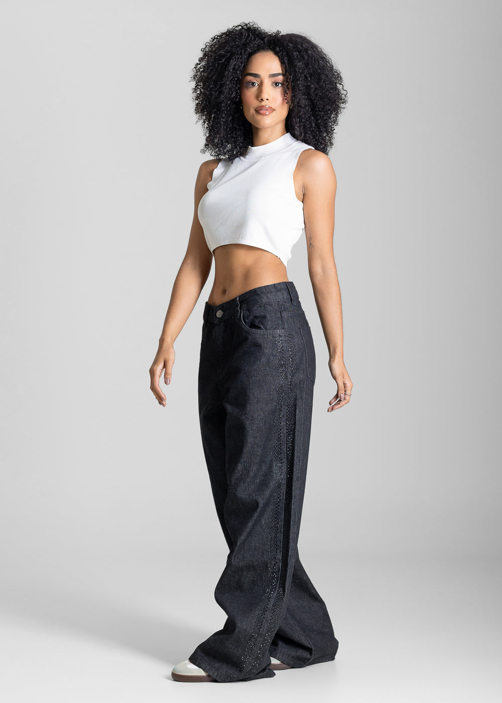 Calça Jeans Sawary Wide Leg Petit Brilho - 284260 PRETO