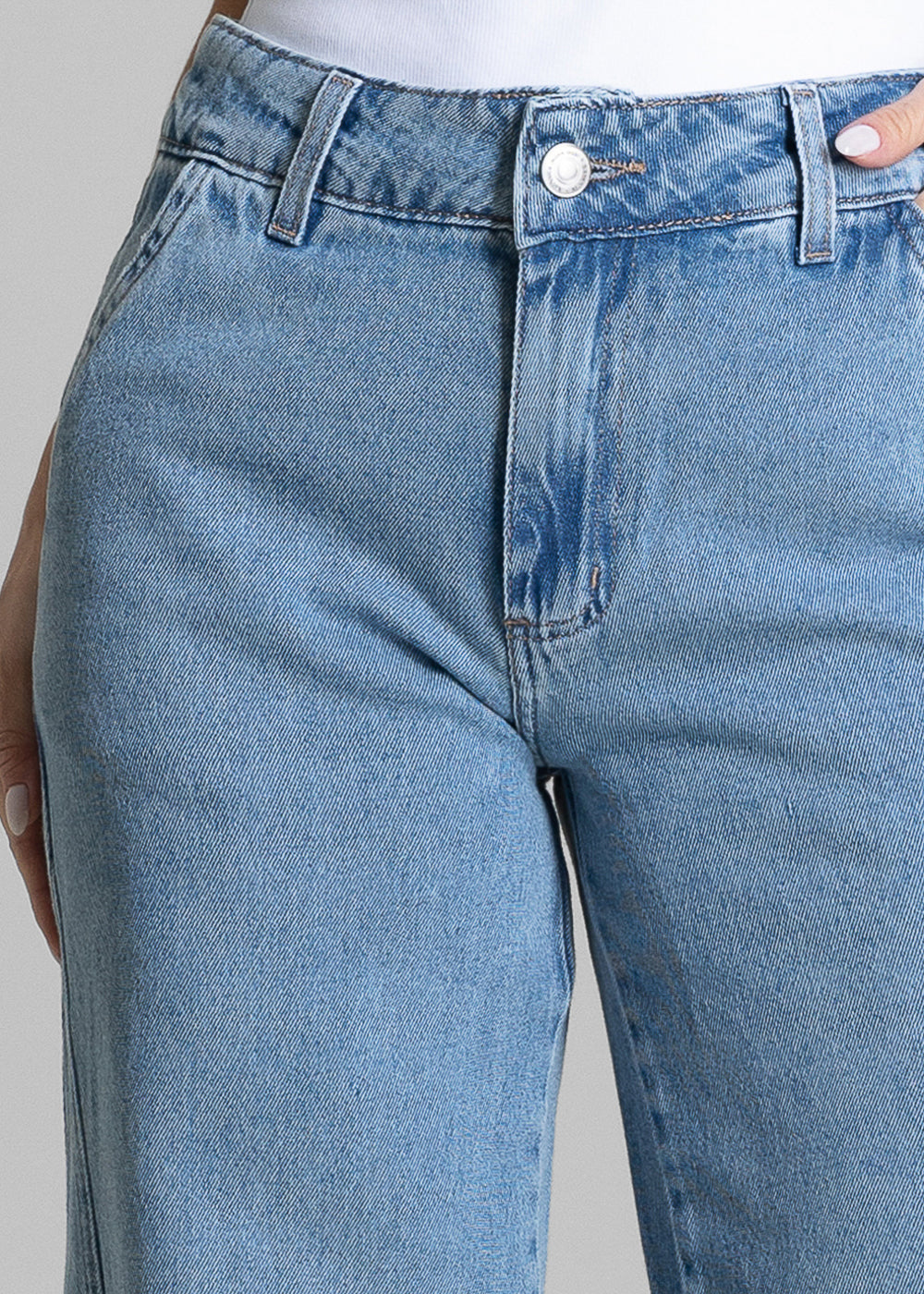 Calça Jeans Sawary Wide Leg Fenda Frontal - 284316 AZUL