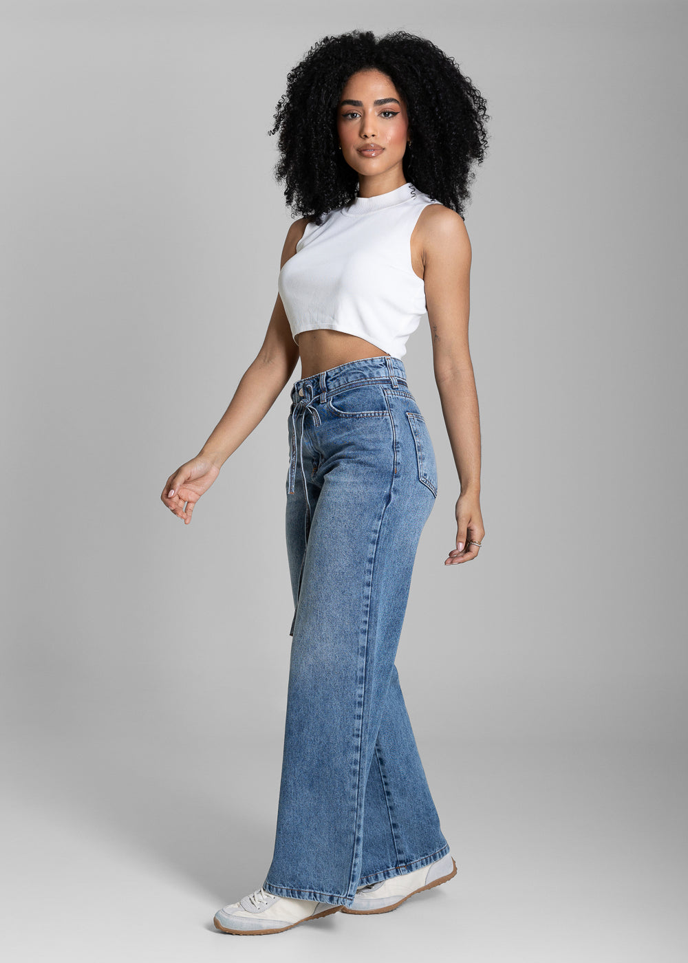 Calça Jeans Sawary Wide Leg Petit Amarração - 284344 AZUL