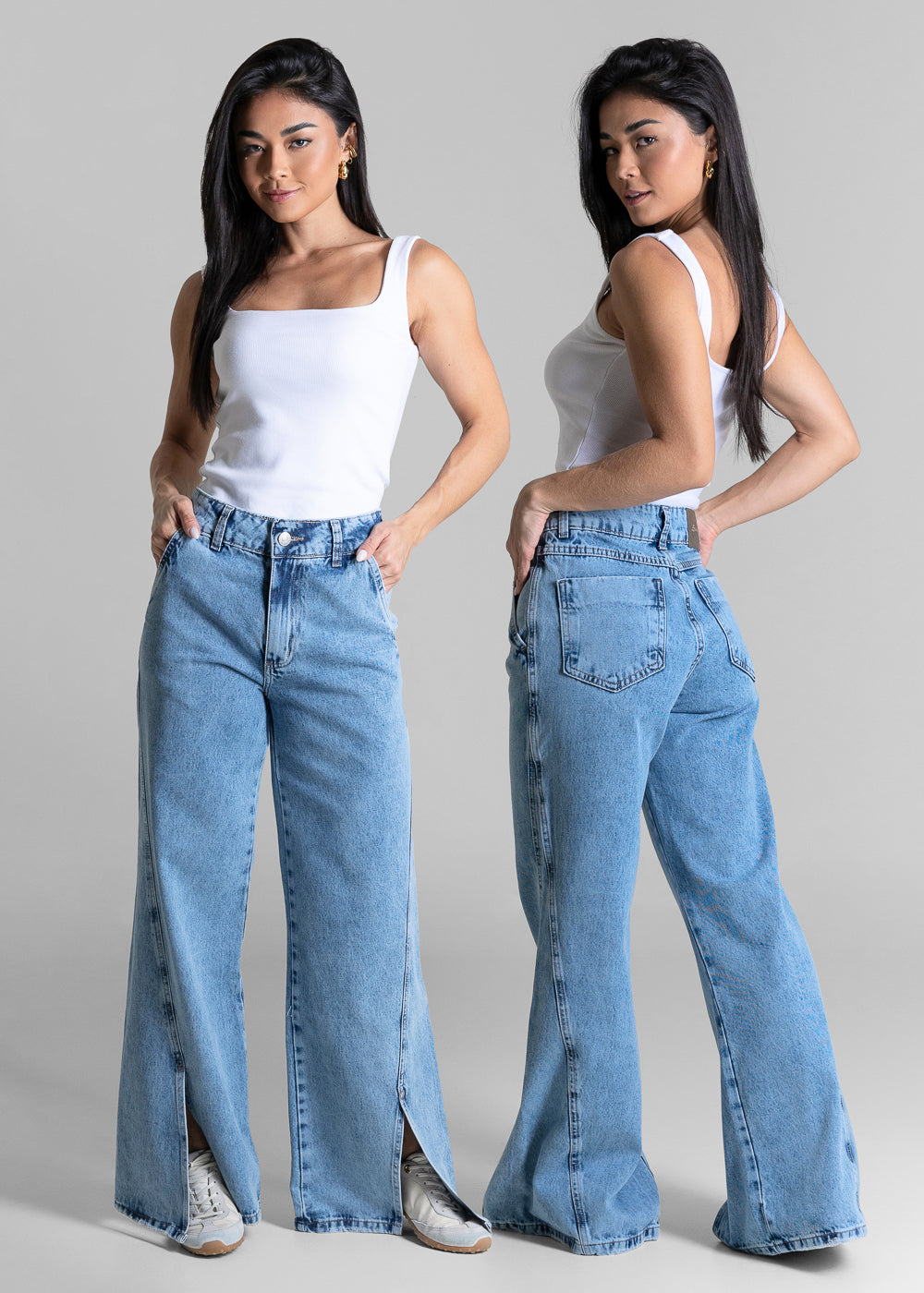 Calça Jeans Sawary Wide Leg Petit Fenda - 284358 AZUL