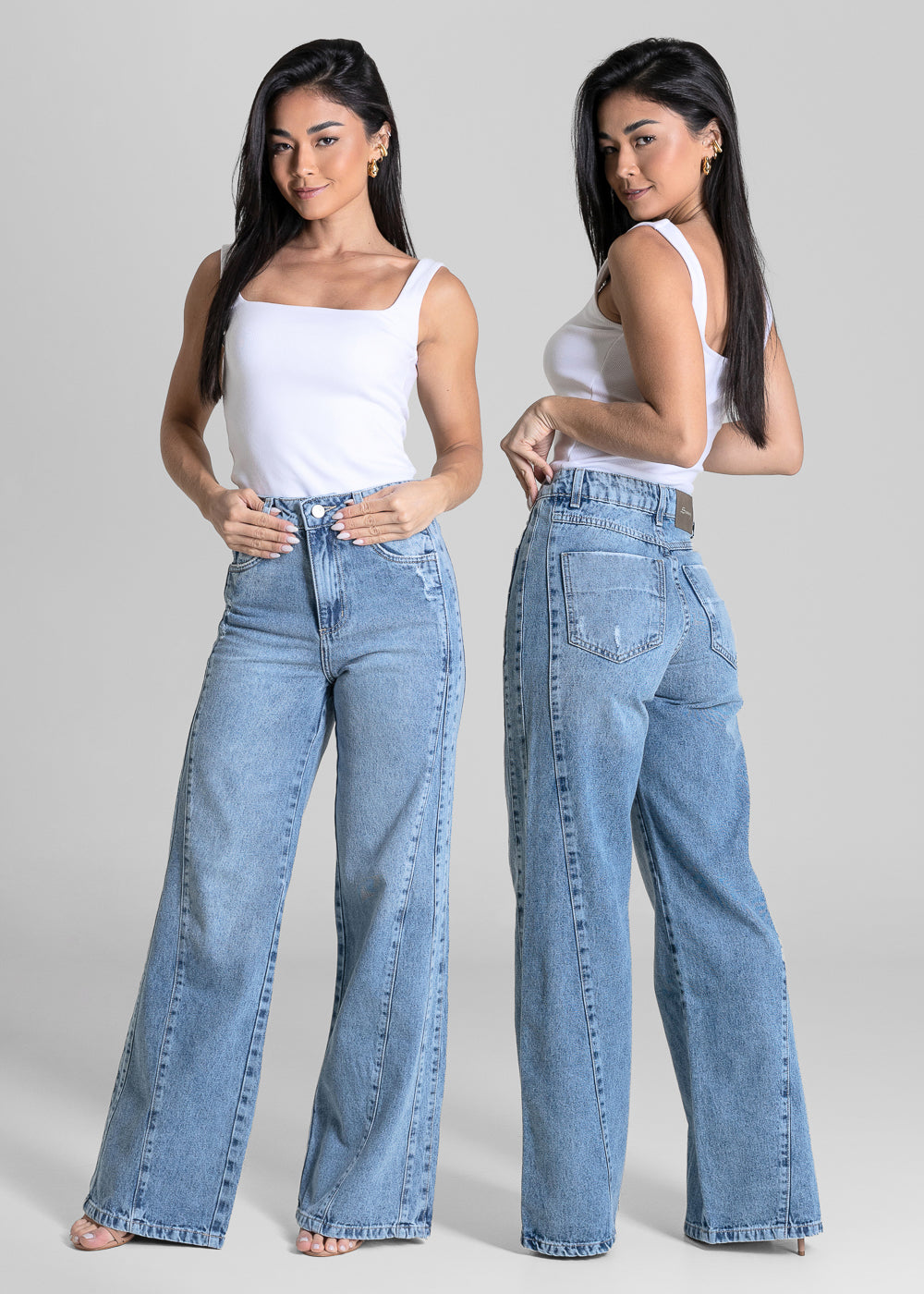 Calça Jeans Sawary Wide Leg Recortes - 284359 AZUL