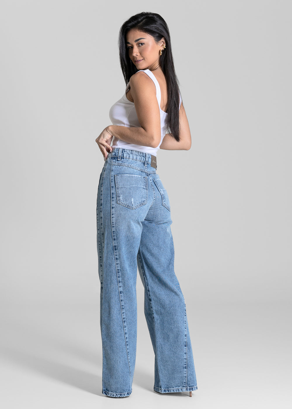 Calça Jeans Sawary Wide Leg Recortes - 284359 AZUL