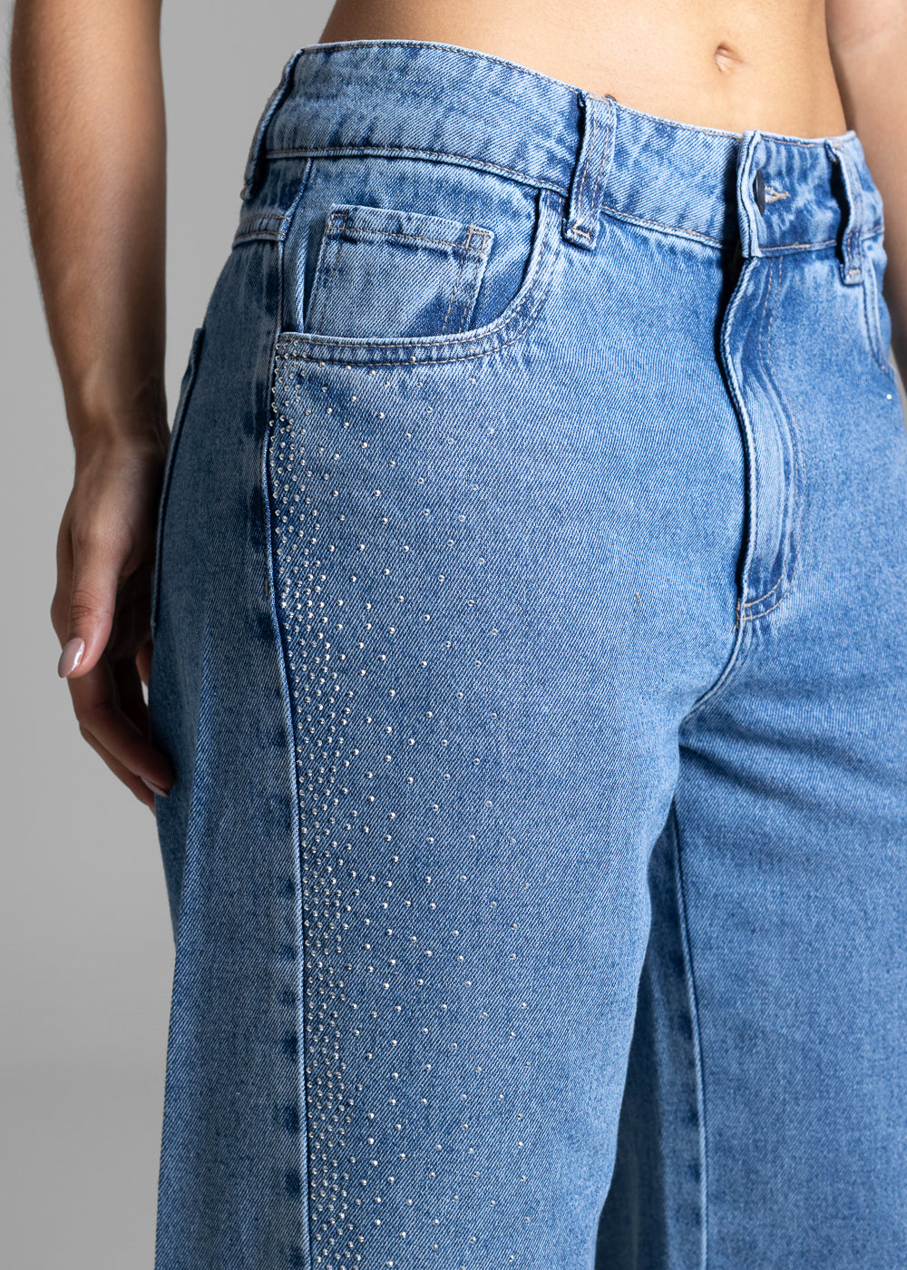 Calça Jeans Sawary Wide Leg Petit Brilho - 284363 AZUL