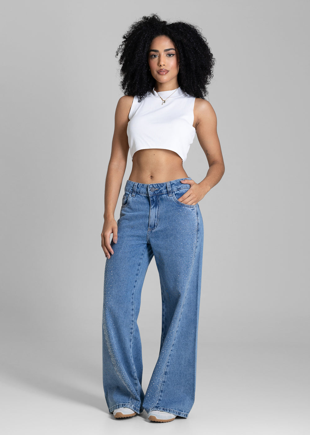 Calça Jeans Sawary Wide Leg Petit Brilho - 284363 AZUL