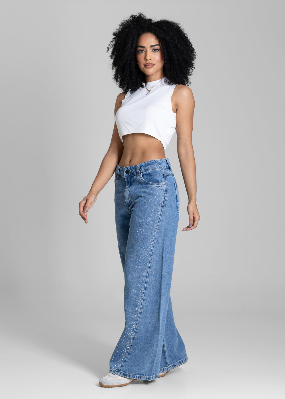 Calça Jeans Sawary Wide Leg Petit Brilho - 284363 AZUL