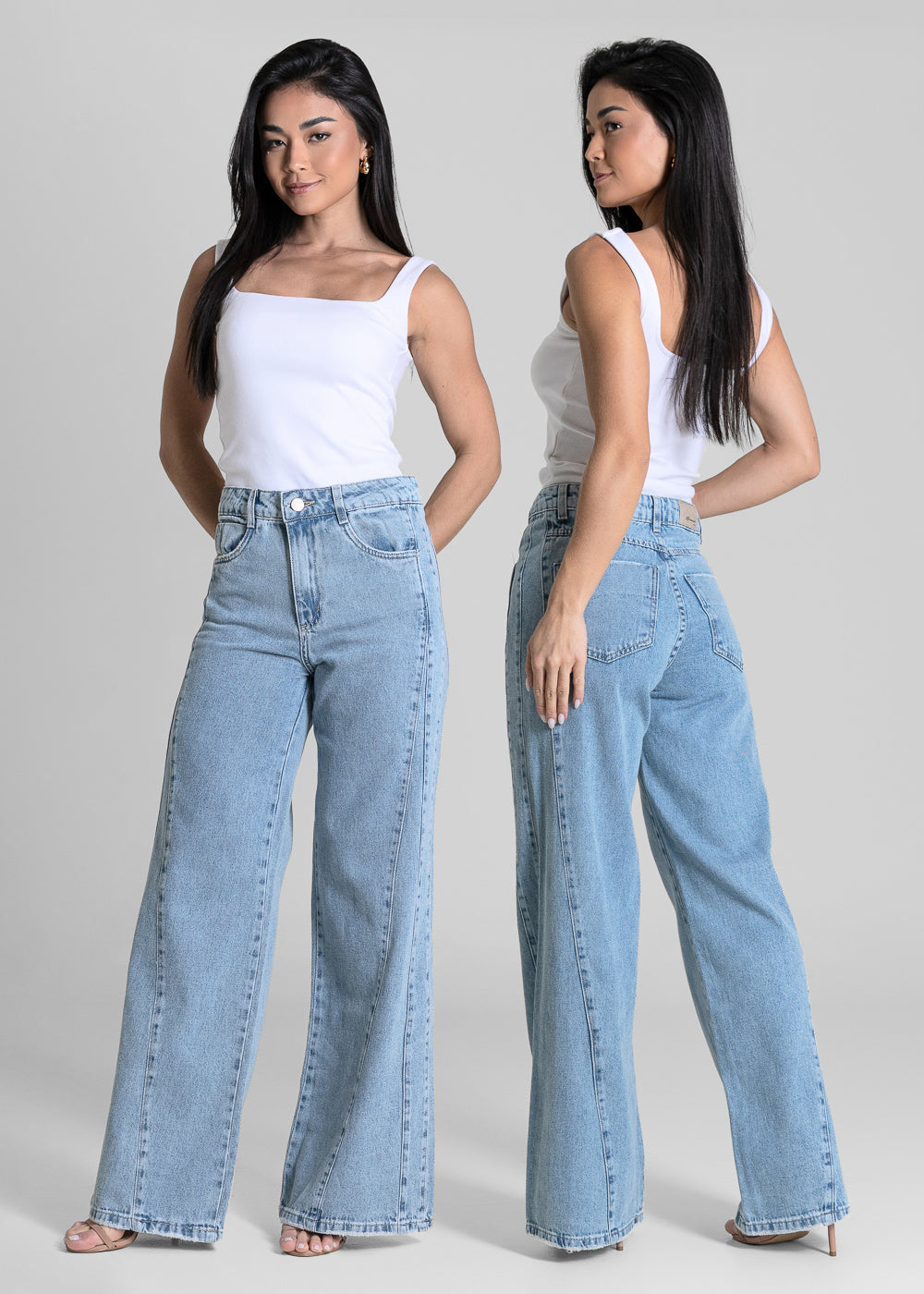 Calça Jeans Sawary Wide Leg Recortes - 284365 AZUL