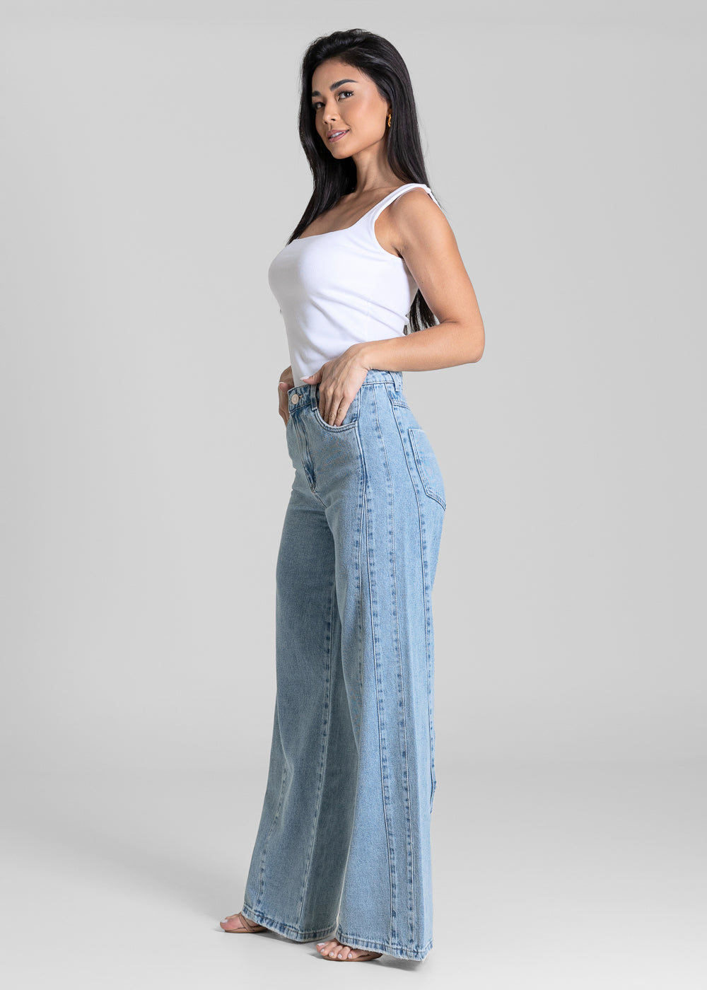 Calça Jeans Sawary Wide Leg Recortes - 284365 AZUL