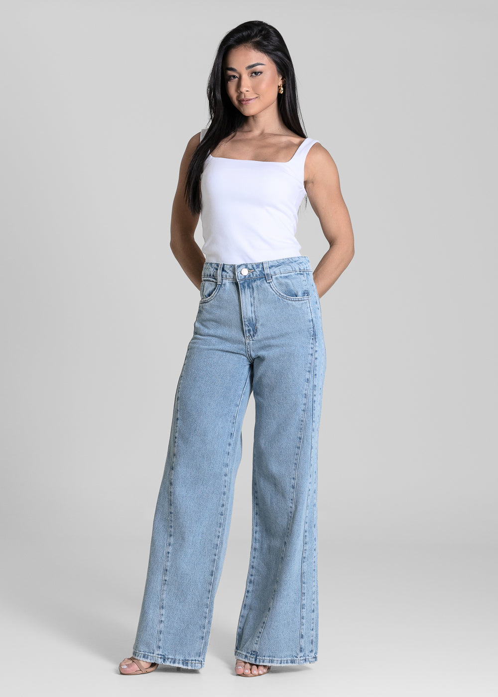 Calça Jeans Sawary Wide Leg Recortes - 284365 AZUL