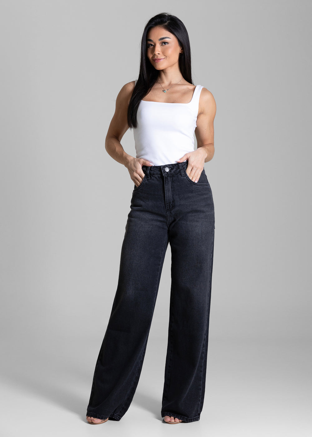 Calça Jeans Sawary Wide Leg - 284393 PRETO