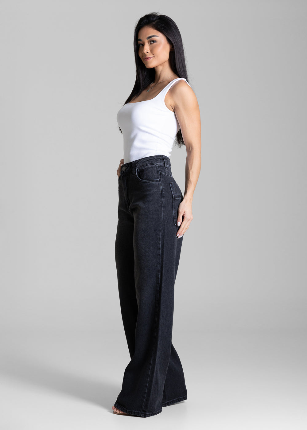 Calça Jeans Sawary Wide Leg - 284393 PRETO