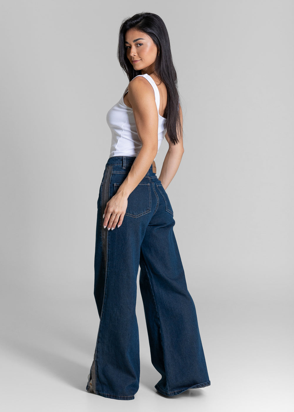 Calça Jeans Sawary Wide Leg Petit Fenda - 284404 AZUL