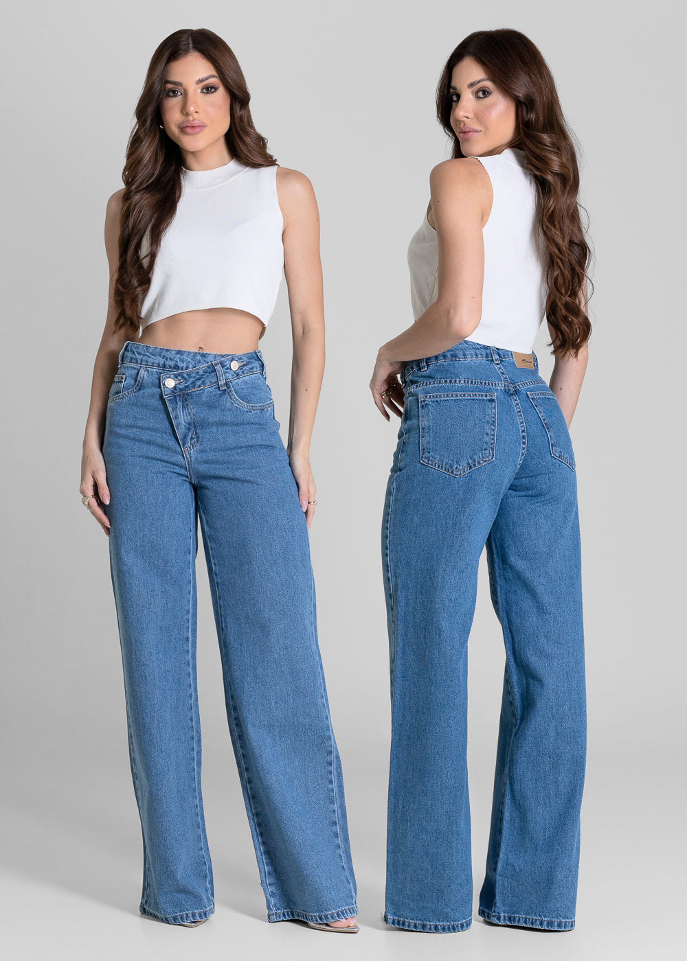 Calça Jeans Sawary Wide Leg Cós Transpassado - 284487 AZUL