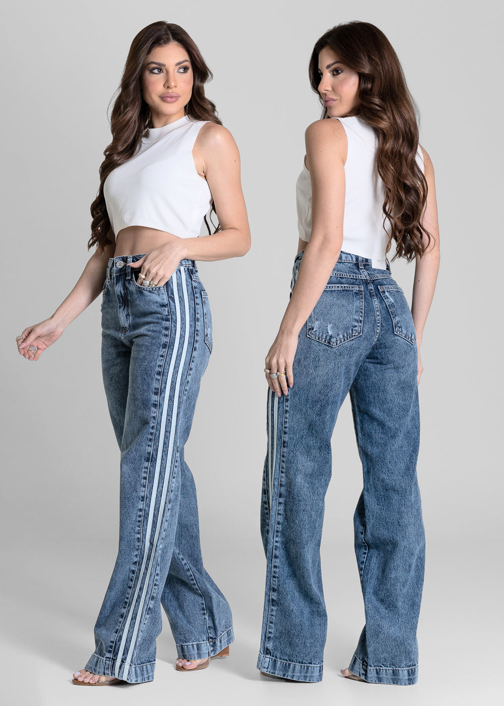 Calça Jeans Sawary Wide Leg Listras - 284509 AZUL