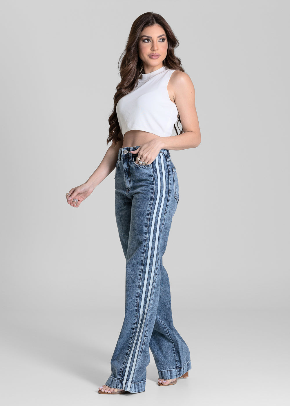 Calça Jeans Sawary Wide Leg Listras - 284509 AZUL
