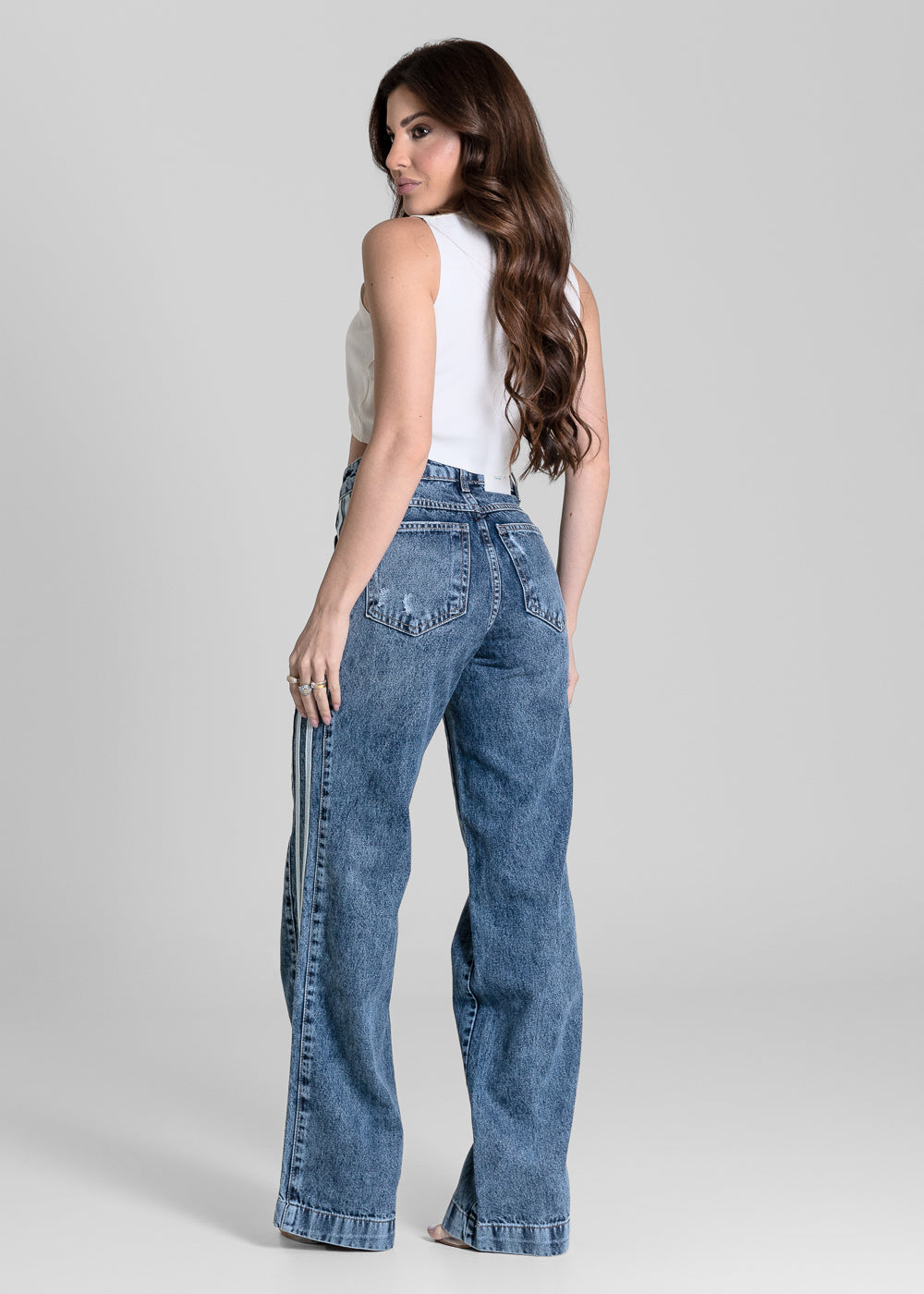 Calça Jeans Sawary Wide Leg Listras - 284509 AZUL