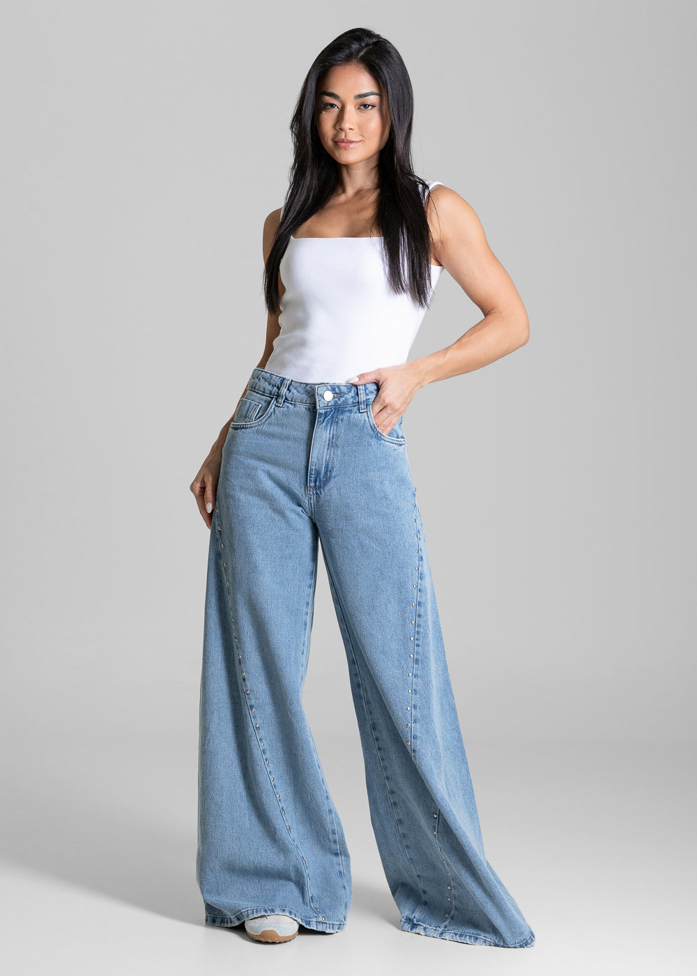 Calça Jeans Sawary Wide Leg Petit Tachas - 284854 AZUL