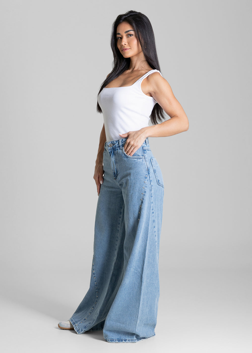 Calça Jeans Sawary Wide Leg Petit Tachas - 284854 AZUL