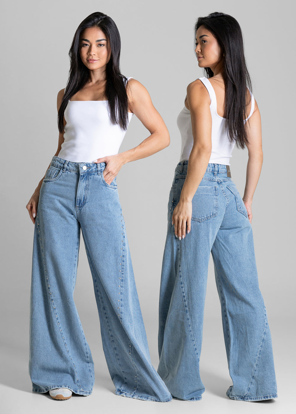 Calça Jeans Sawary Wide Leg Petit Tachas - 284854 AZUL