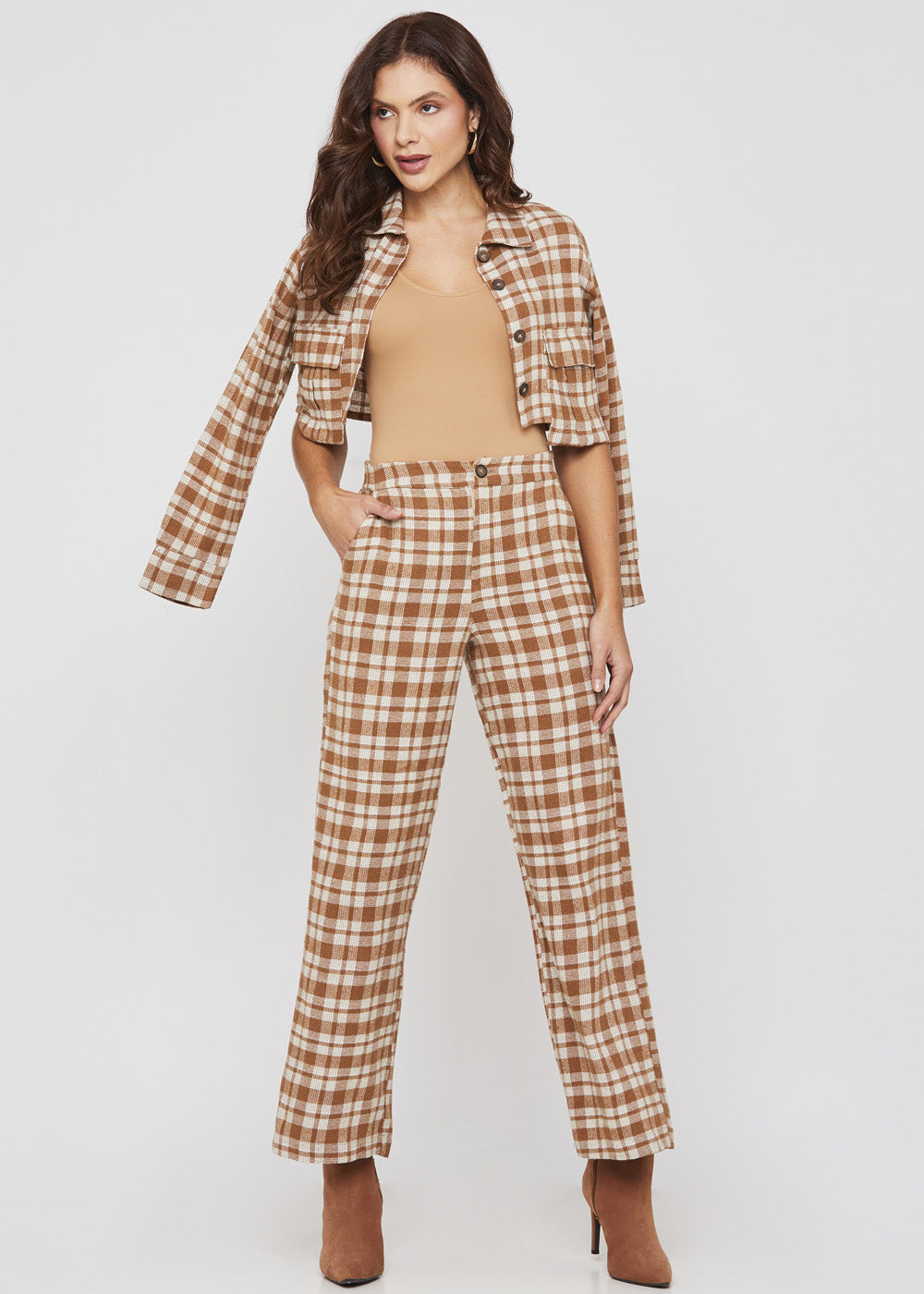 Calça Xadrez Sawary - 277975 MARROM