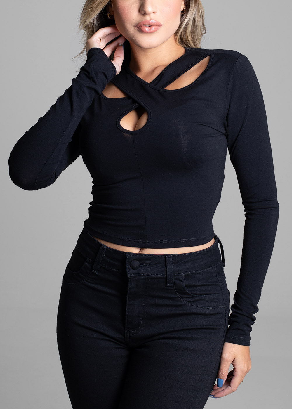 Blusa Sawary Manga Longa - 274836 PRETO