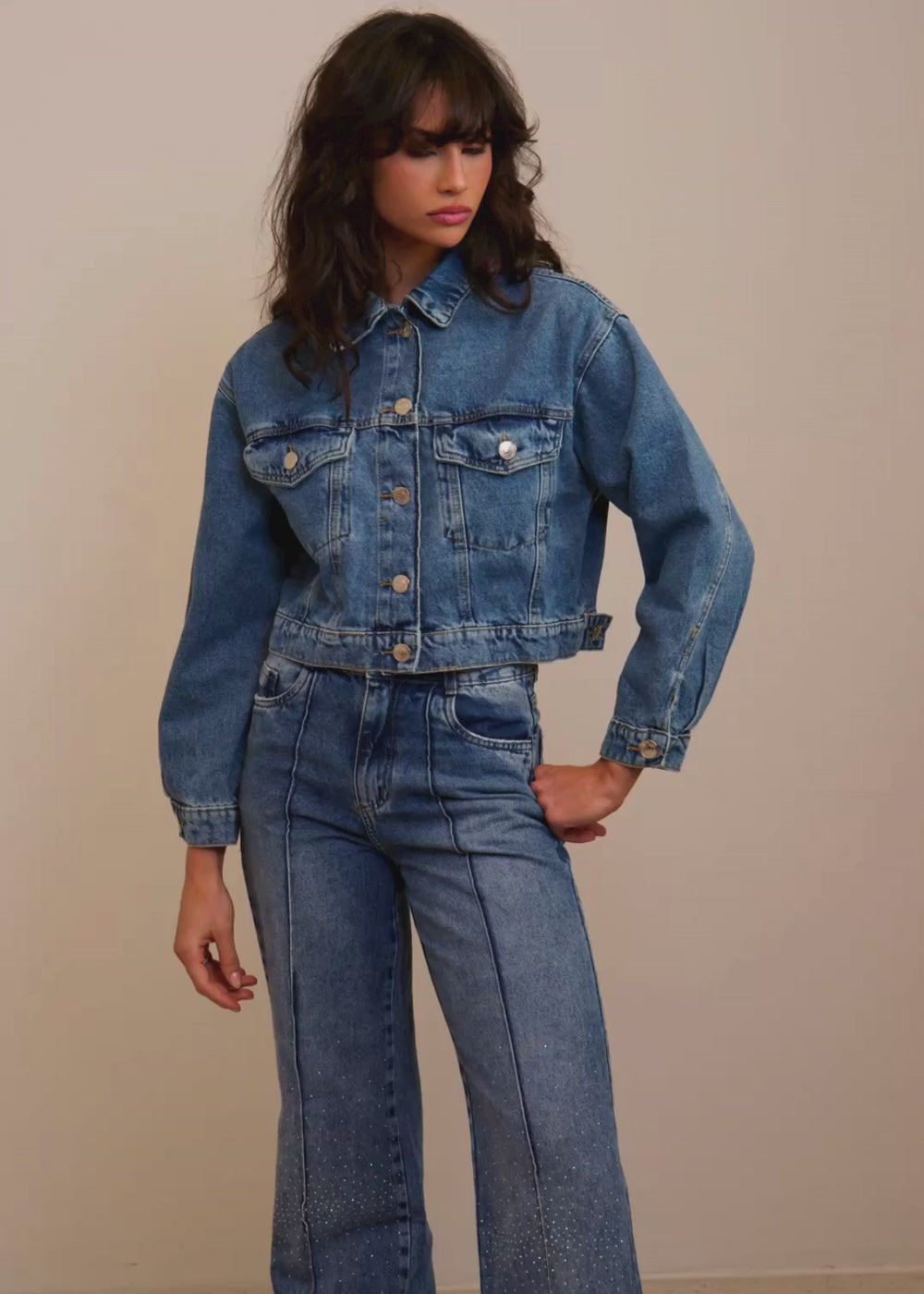Calça Jeans Sawary Wide Leg Brilho - 282964 AZUL